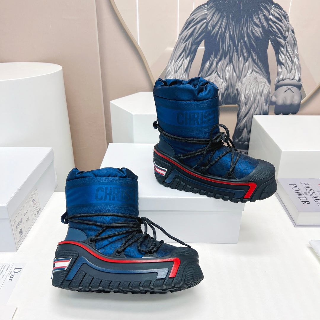 CD Snow Ankle Boots Dark Blue Cowhide Nylon Fabric 539660