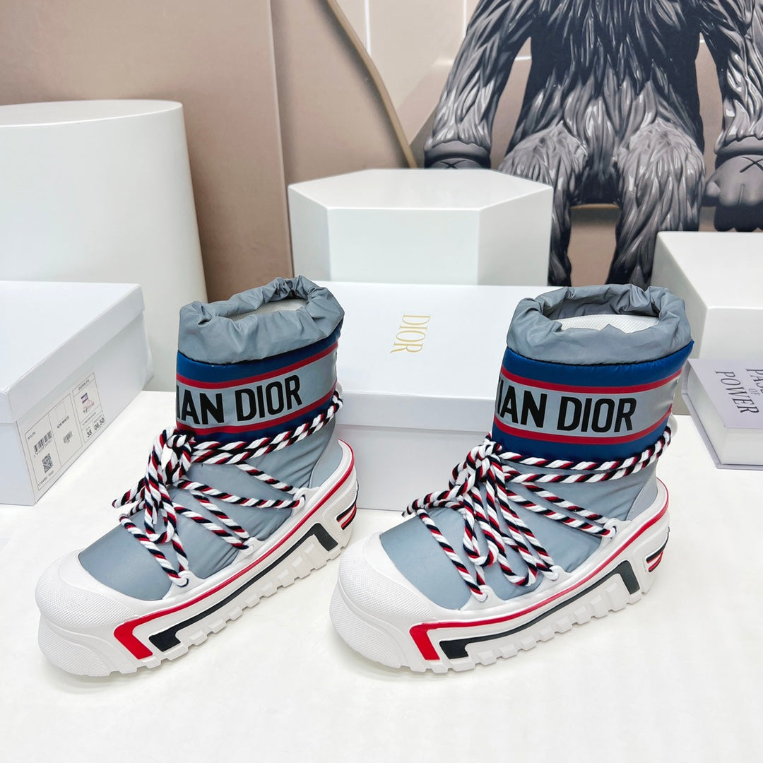 CD Snow Ankle Boots Light Blue Cowhide Nylon Fabric 539659