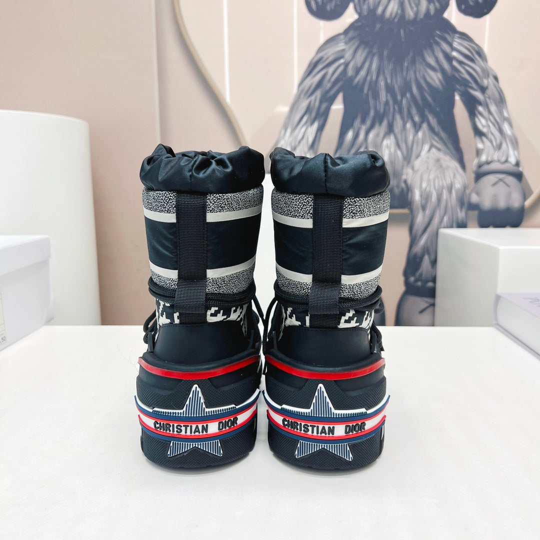 CD Snow Ankle Boots Black White Cowhide Nylon Fabric 539663