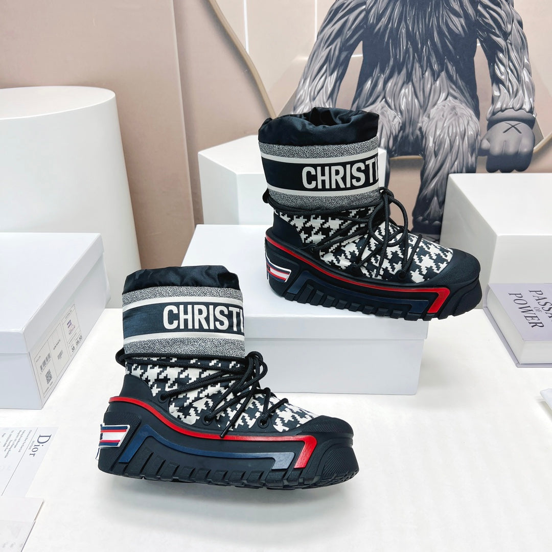 CD Snow Ankle Boots Black White Cowhide Nylon Fabric 539663