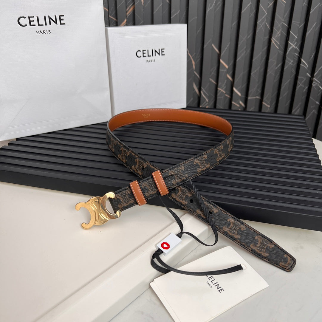 CL TRIOMPHE 25 MM BELT IN MONOGRAM BROWN CALFSKIN GOLD HARDWARE