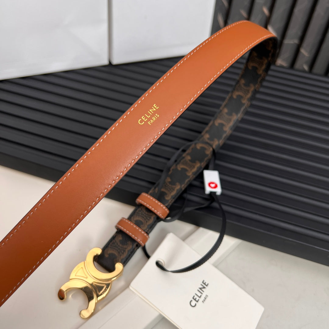CEL 25mm Triomphe Belt in Taurillon Black Brown Canvas 176293