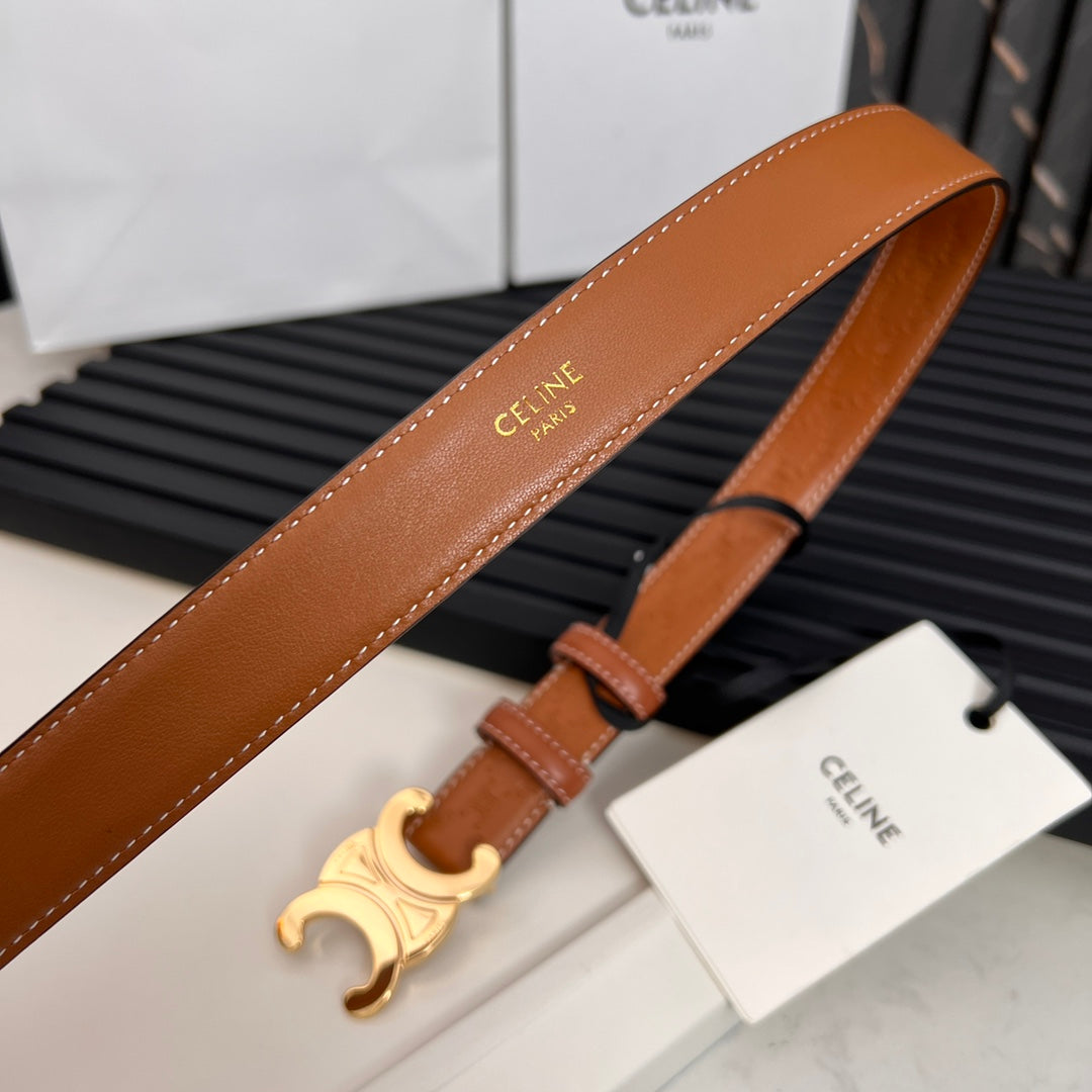 CEL 25mm Triomphe Belt in Taurillon Brown Embossed Leather 176290