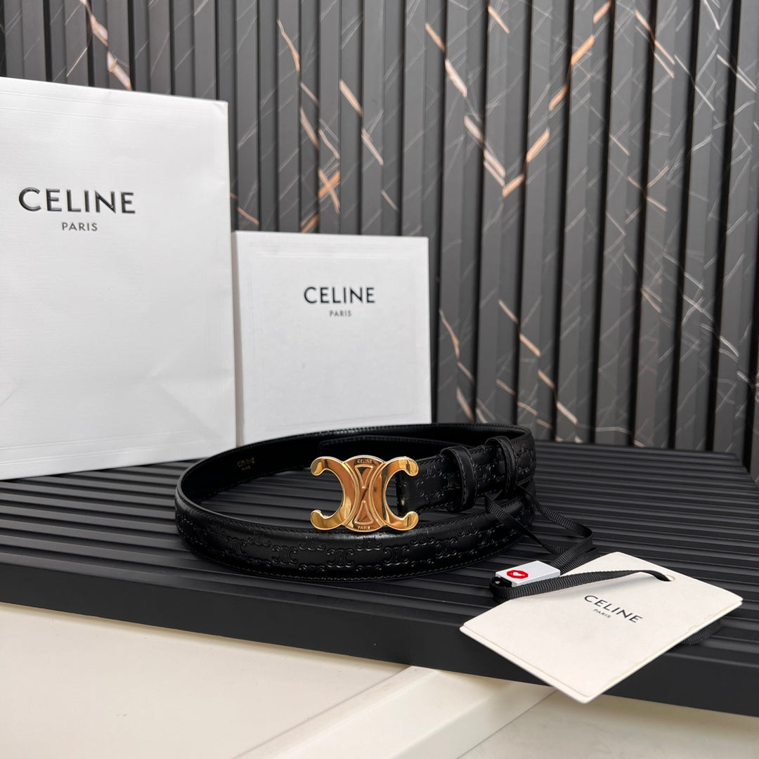 CEL 25mm Triomphe Belt in Taurillon Black Embossed Leather 176289