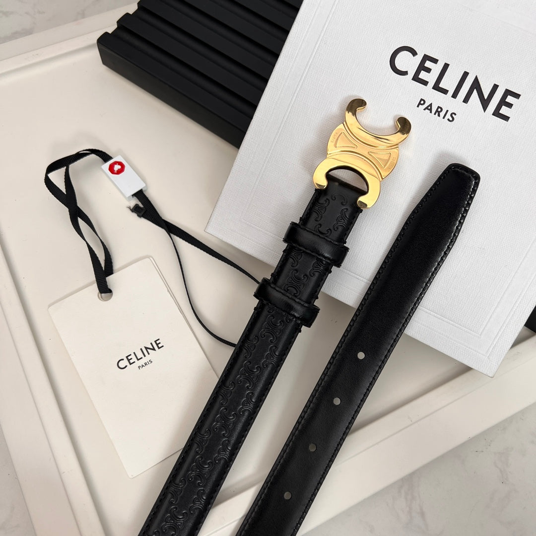 CL TRIOMPHE 25 MM BELT IN BLACK CALFSKIN GOLD HARDWARE