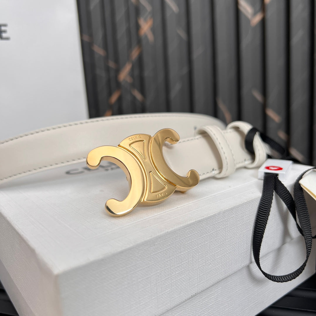 CEL 25mm Medium Triomphe Belt in Taurillon White Leather 176288