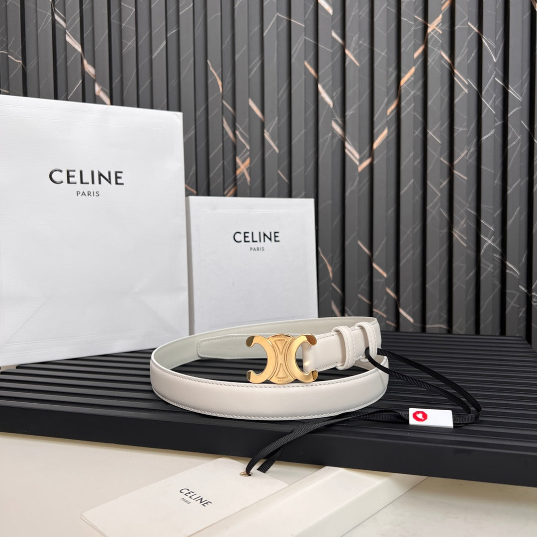 CL TRIOMPHE 25 MM BELT IN WHITE CALFSKIN GOLD HARDWARE