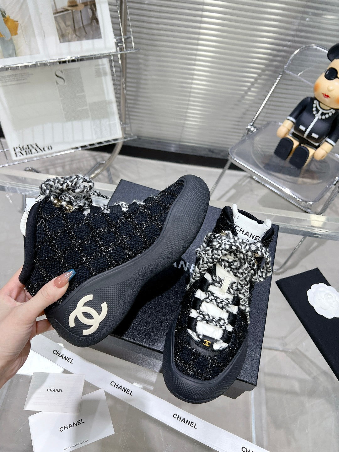 CC CANO ALTO SNEAKER IN BLACK TWEED AND RUBBER