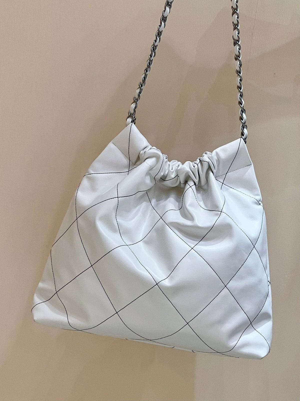 CC 22 Hobo White Black Calfskin Silver Hardware