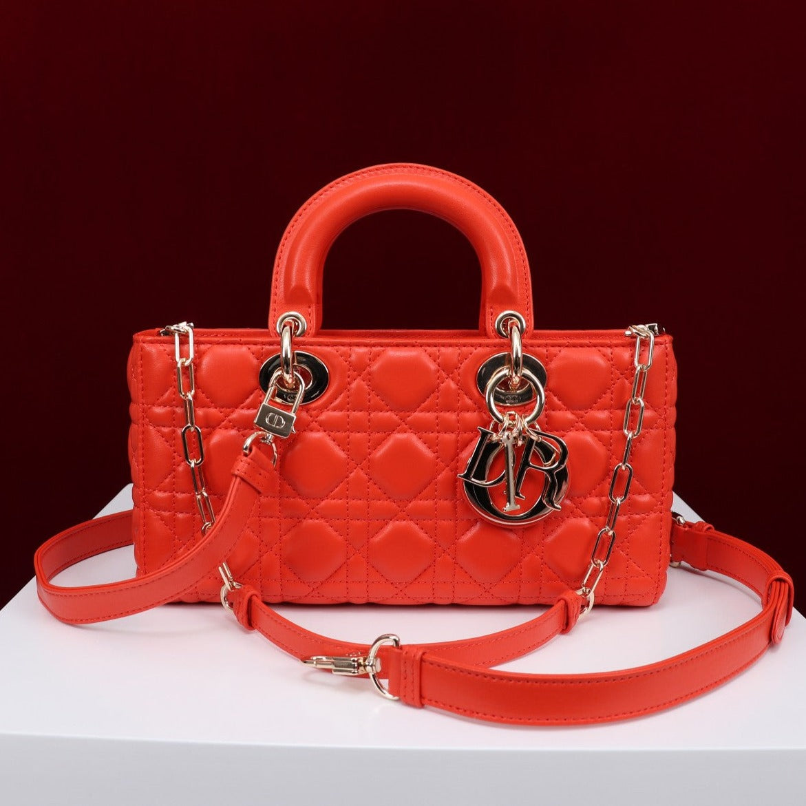 medium lady d-joy 26 red lambskin