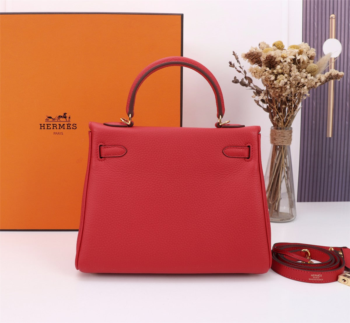 HM KELLY BAG 28 RED TOGO GOLD HARDWARE