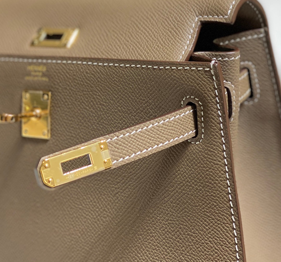 Hermes Kelly 25 Bag Etoupe Gold Epsom Leather 249823