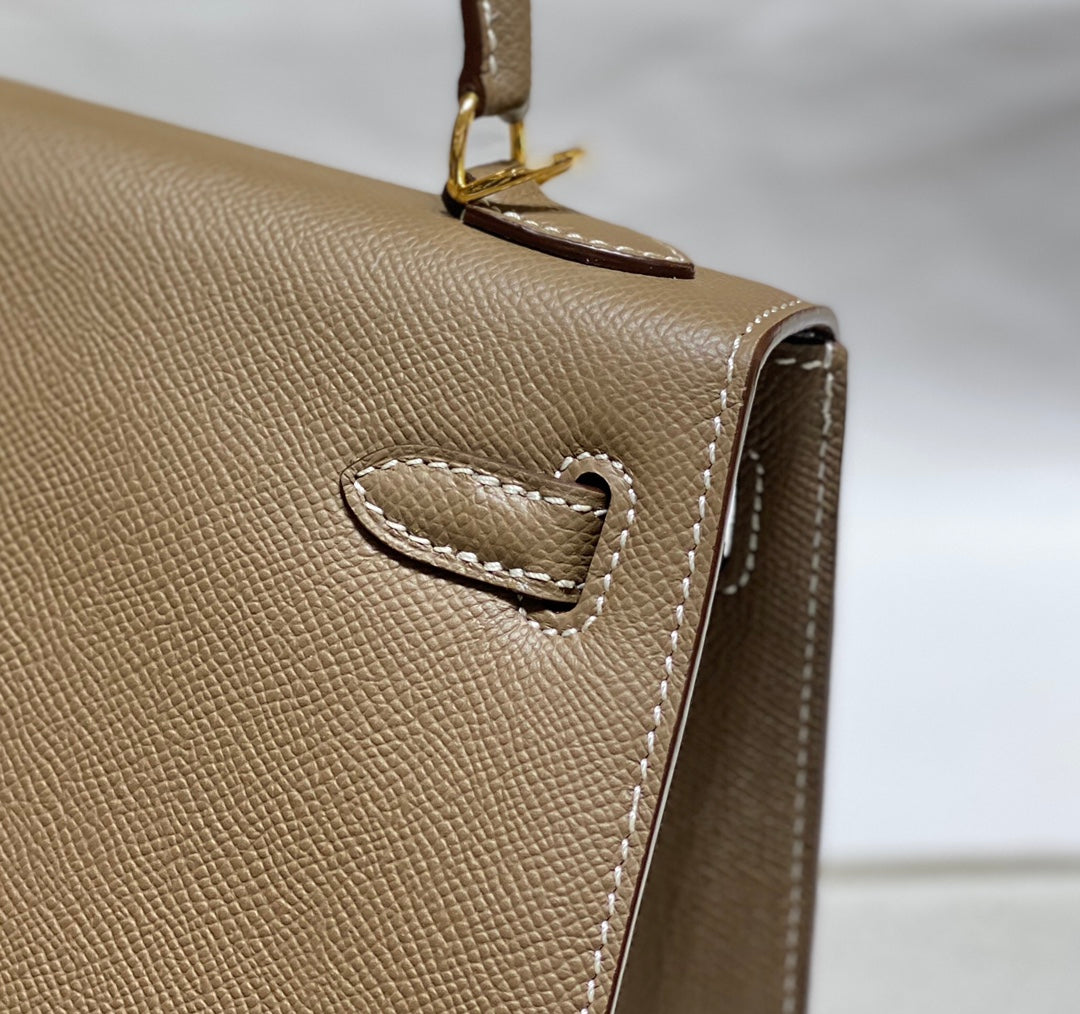 Hermes Kelly 25 Bag Etoupe Gold Epsom Leather 249823
