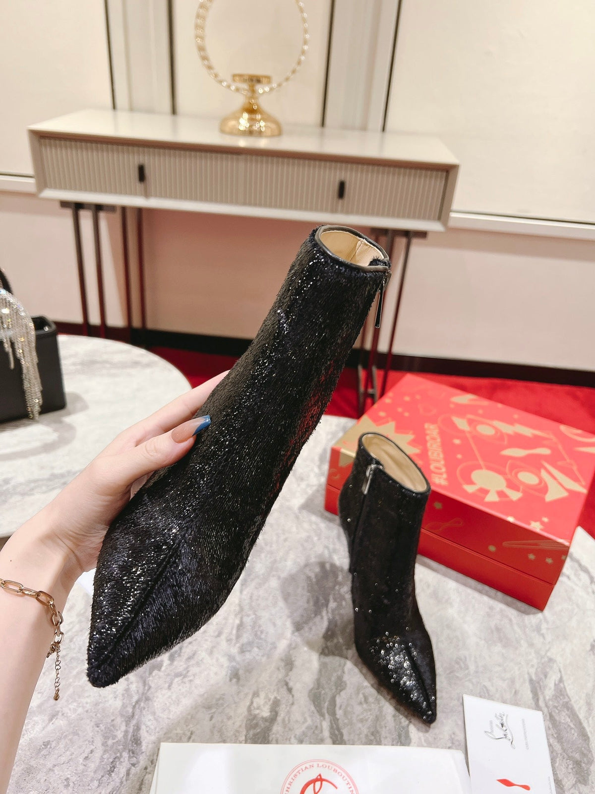 CL So Kate Booty Ankle Boots 100mm Velours Papillon Black