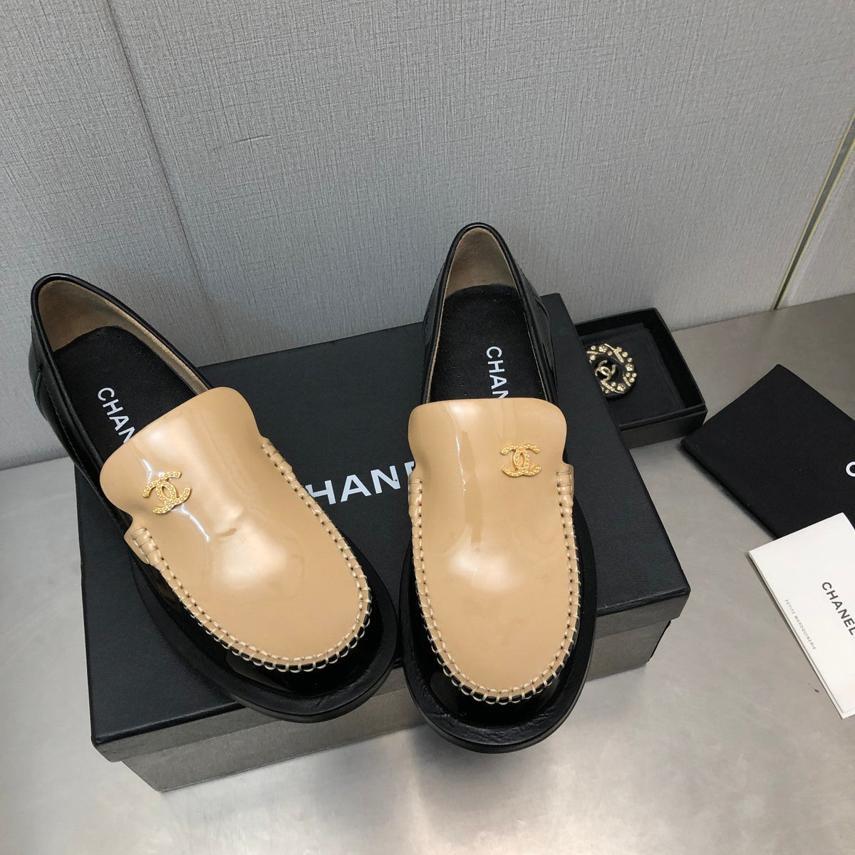 Double C Beige Cream Loafers Sheepskin