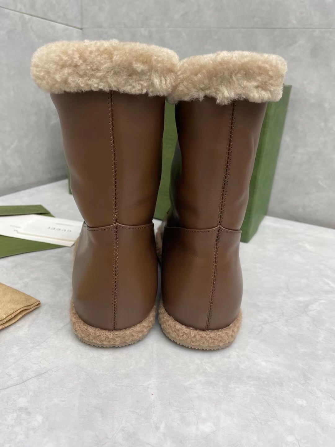 Gucci 2025 Boot Brown Beige Sheepskin Wool 564790
