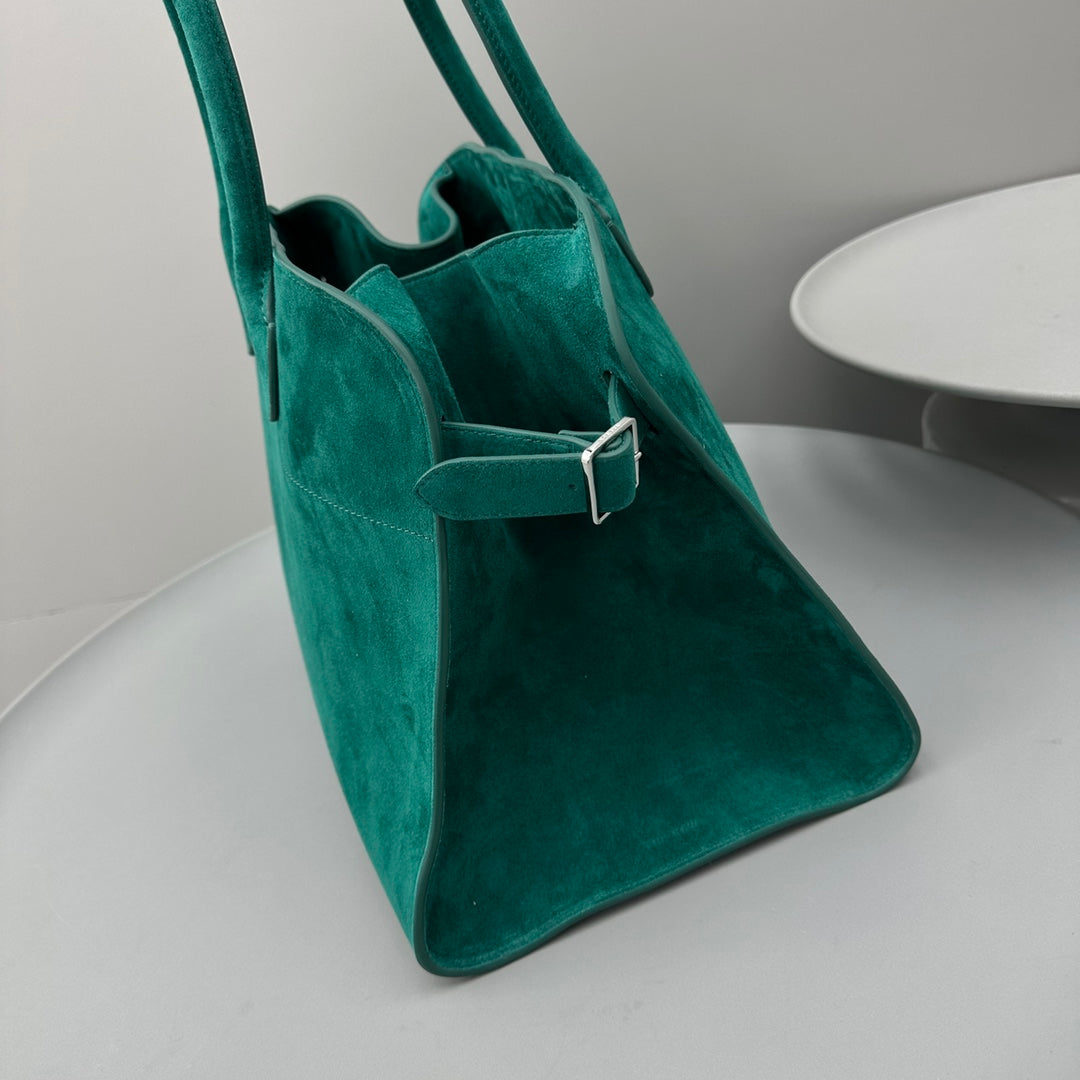The Row Margaux 15 38cm Tote Bag Teal Blue Suede