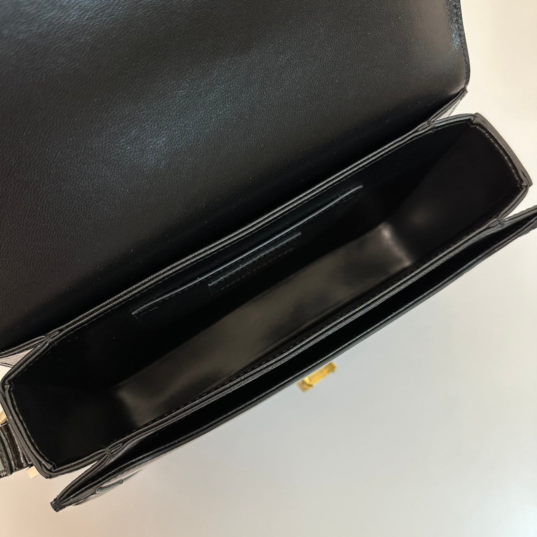 YSL Solferino Small Satchel Bag Black Gold Patent Leather 339430