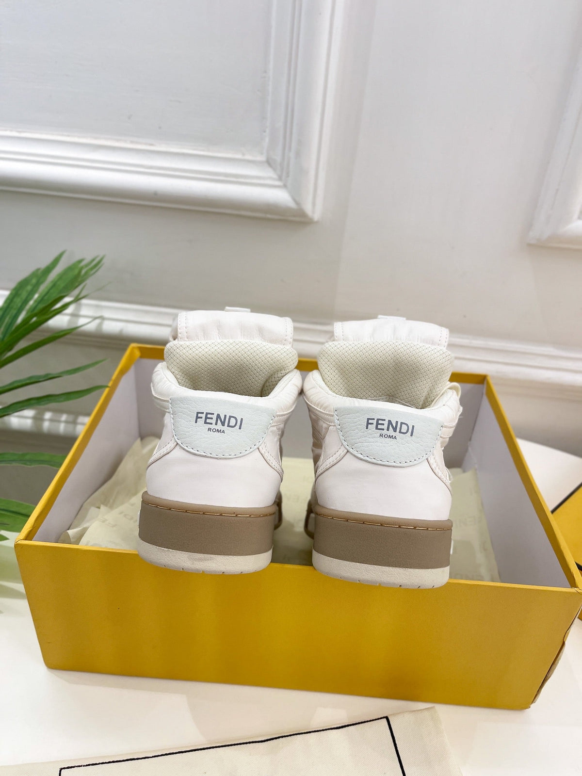 FENDI LOGO SOCK SNEAKER BOOTS IN WHITE LAMBSKIN