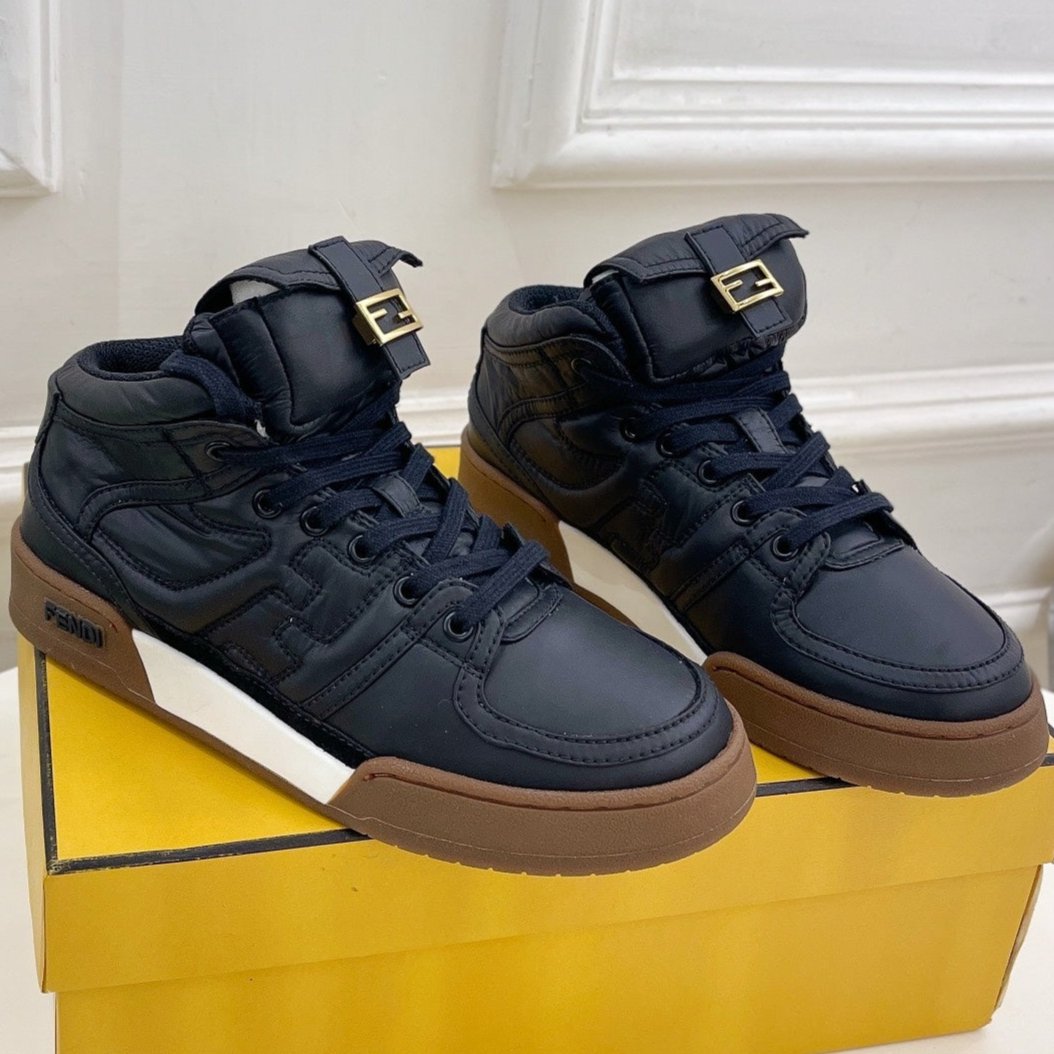 FENDI LOGO SOCK SNEAKER BOOTS IN BLACK LAMBSKIN