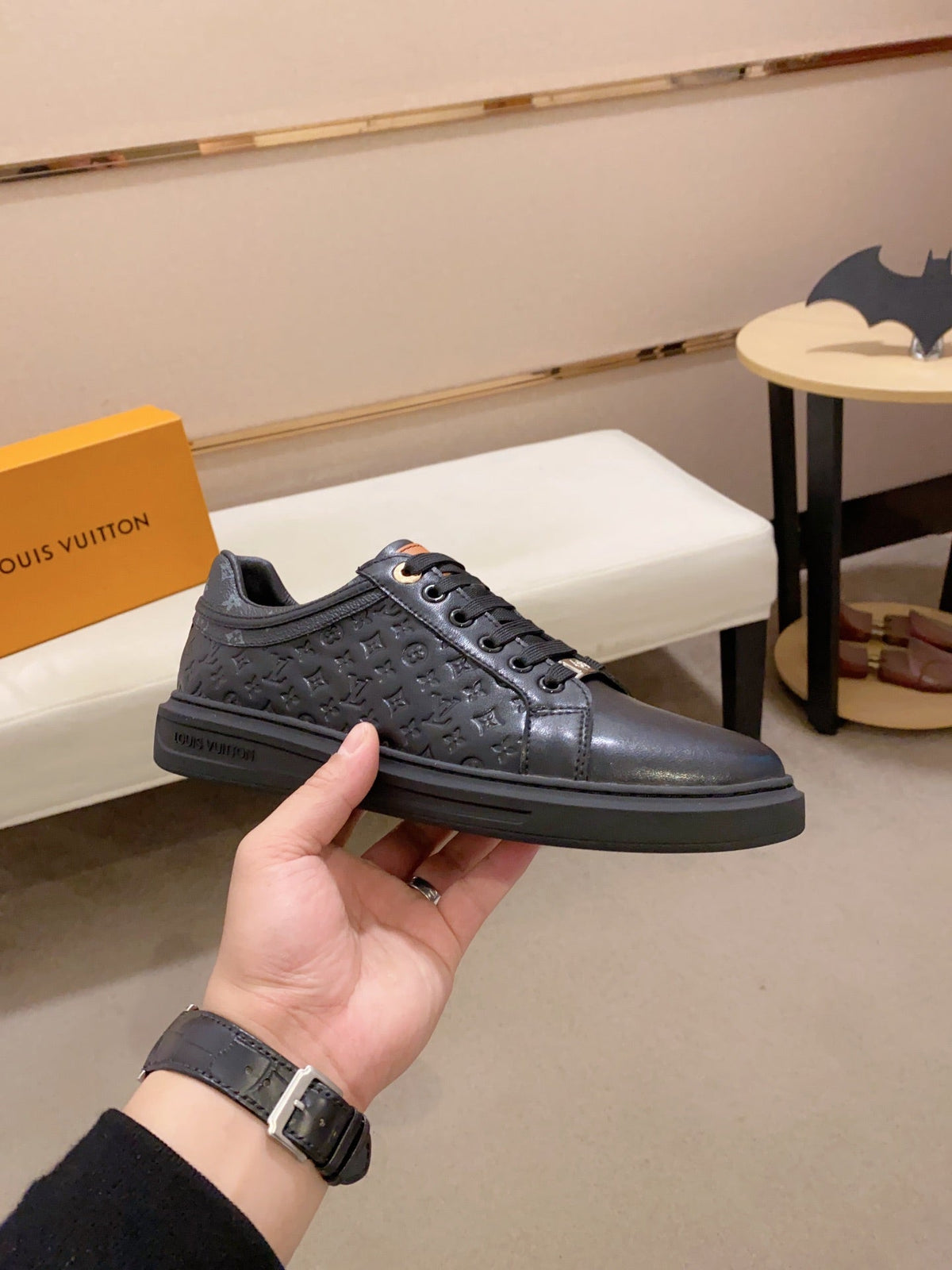 LV RIVOLI SNEAKER BLACK MINI MONOGRAM-EMBOSSED CALFSKIN