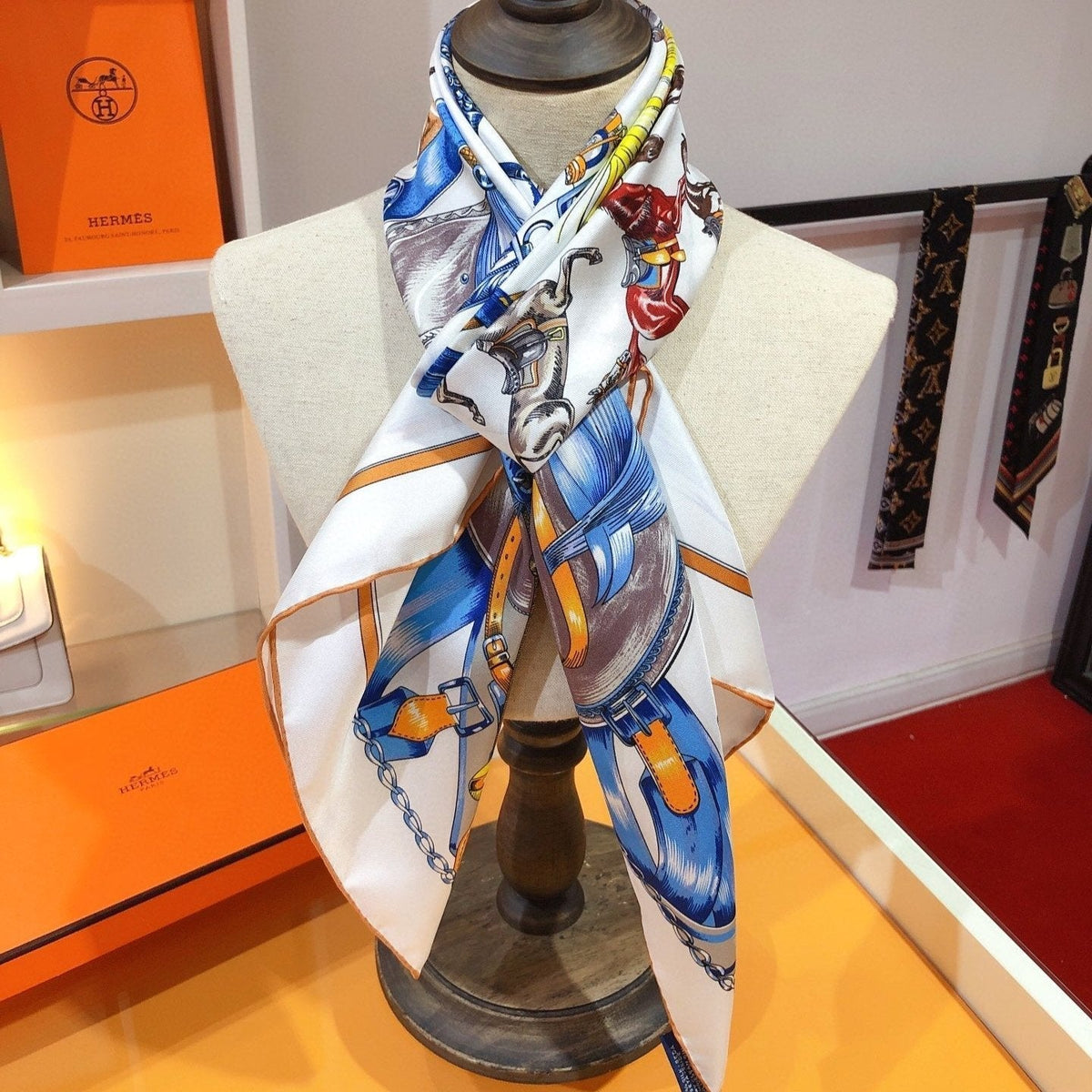 Cavalcades Scarf 90 CM In White Colorful Silk Twill 288860