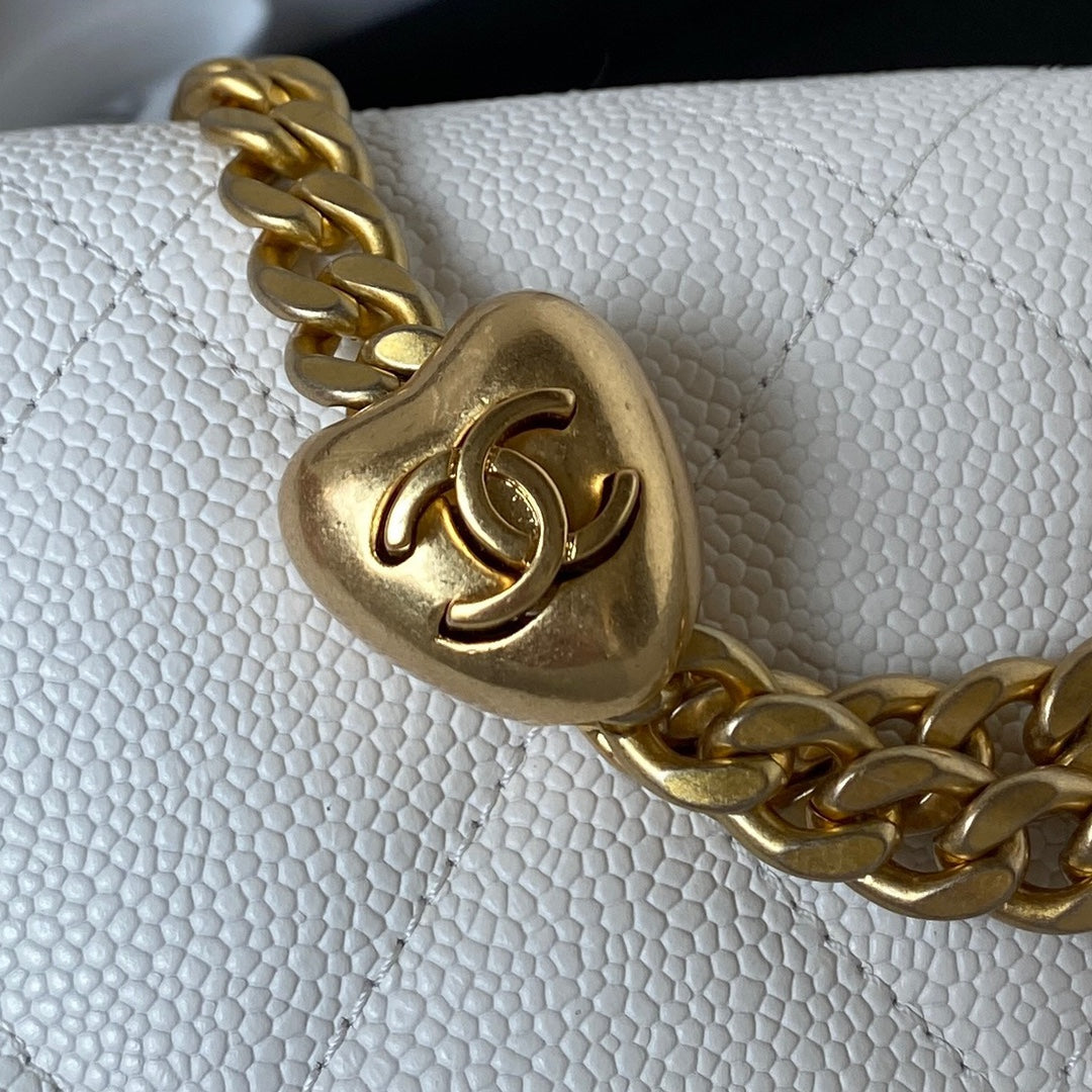 Flap Bag 20cm White Caviar Gold Hardware