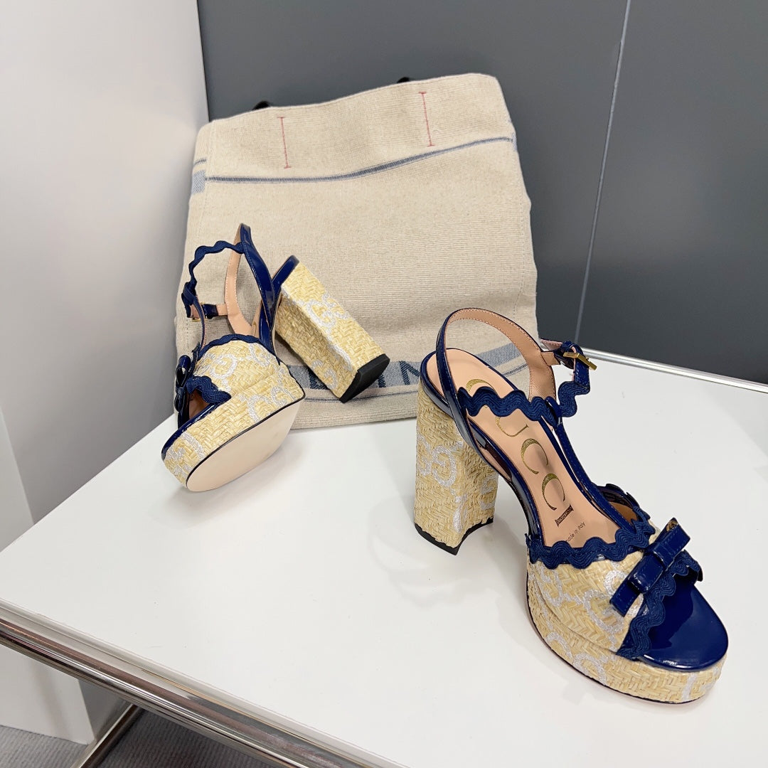 GG 105 HIGH HEEL SANDAL NAVY STRAW