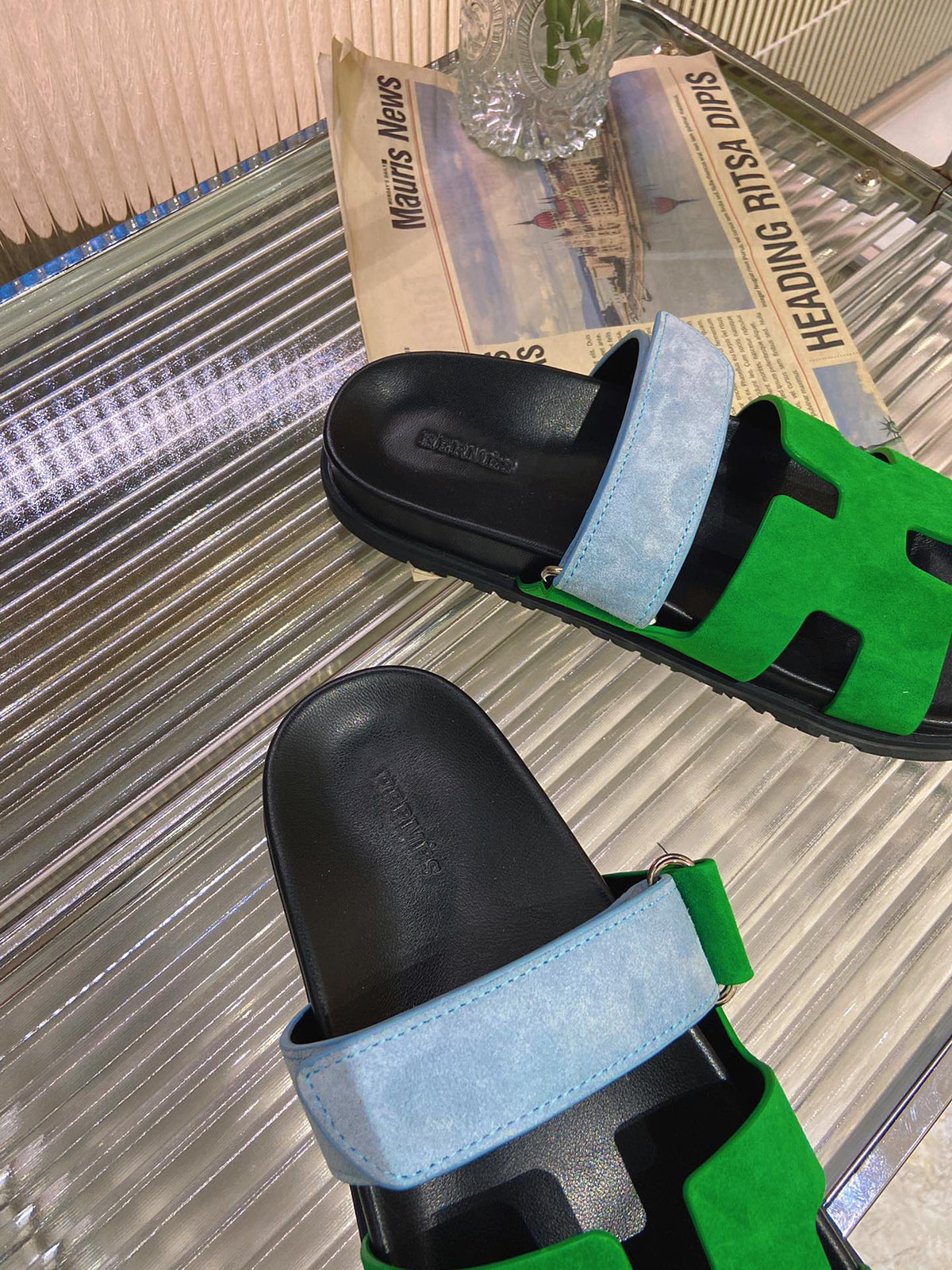 CHYPRE SANDAL GREEN MIX BLUE SUEDE