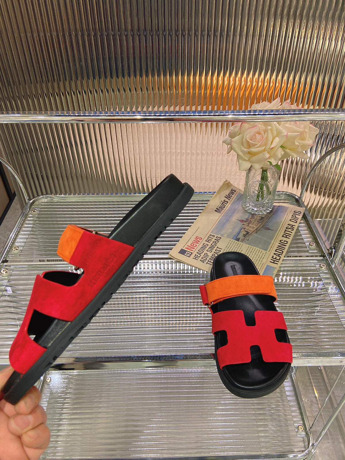 CHYPRE SANDAL RED MIX ORANGE SUEDE