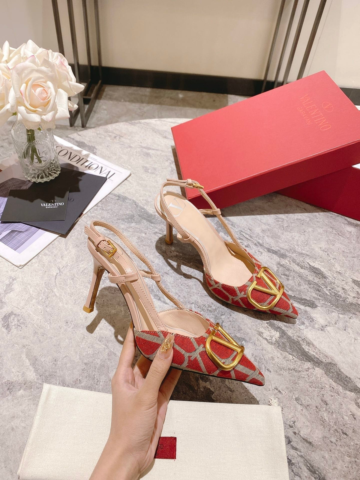 Valentino Slingback Pump Heel Fabric Print 239521