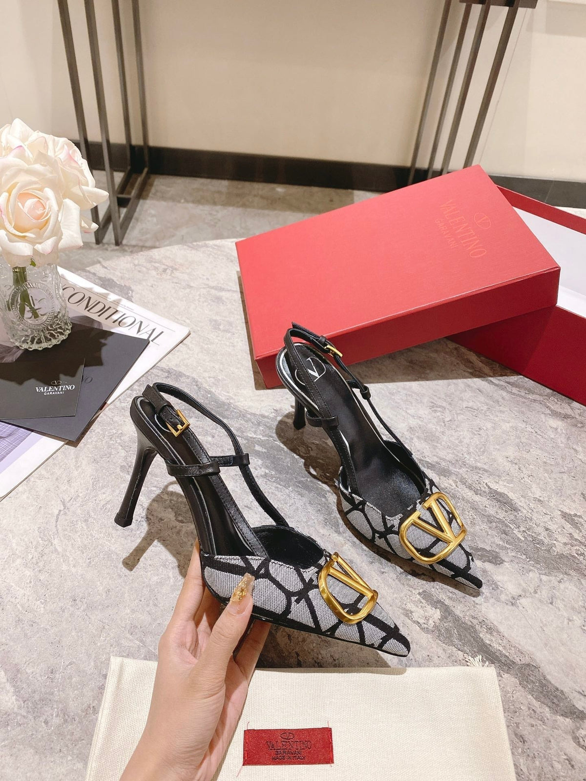 Valentino Slingback Pump Heel Fabric Print 239521