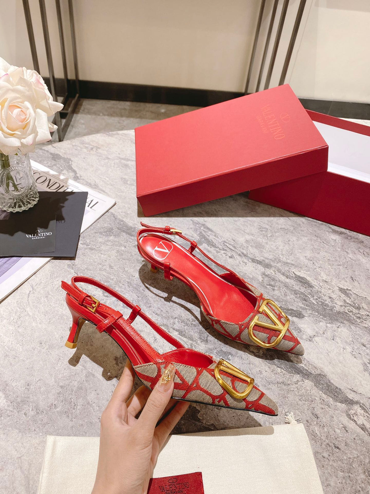 Valentino Slingback Pump Heel Fabric Print 239521