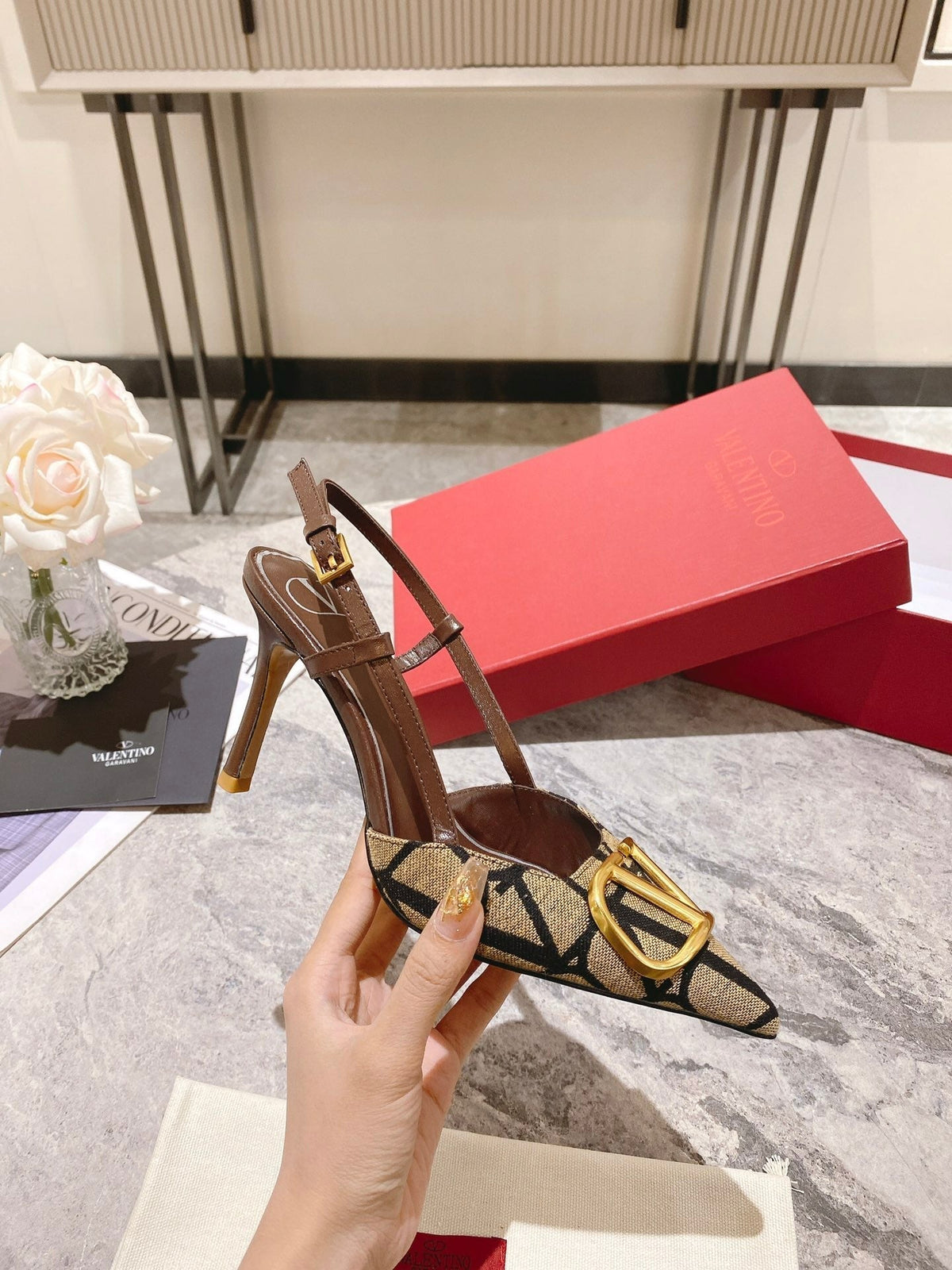 Valentino Slingback Pump Heel Fabric Print 239521