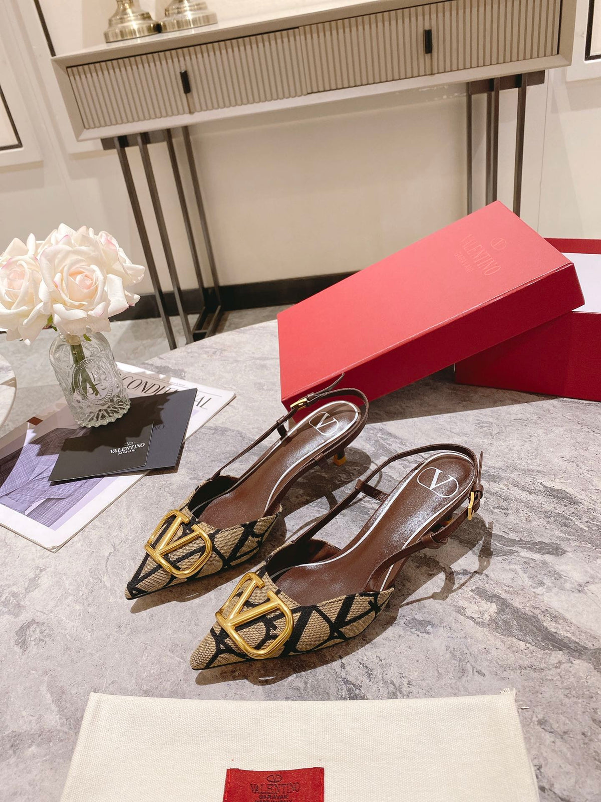 Valentino Slingback Pump Heel Fabric Print 239521