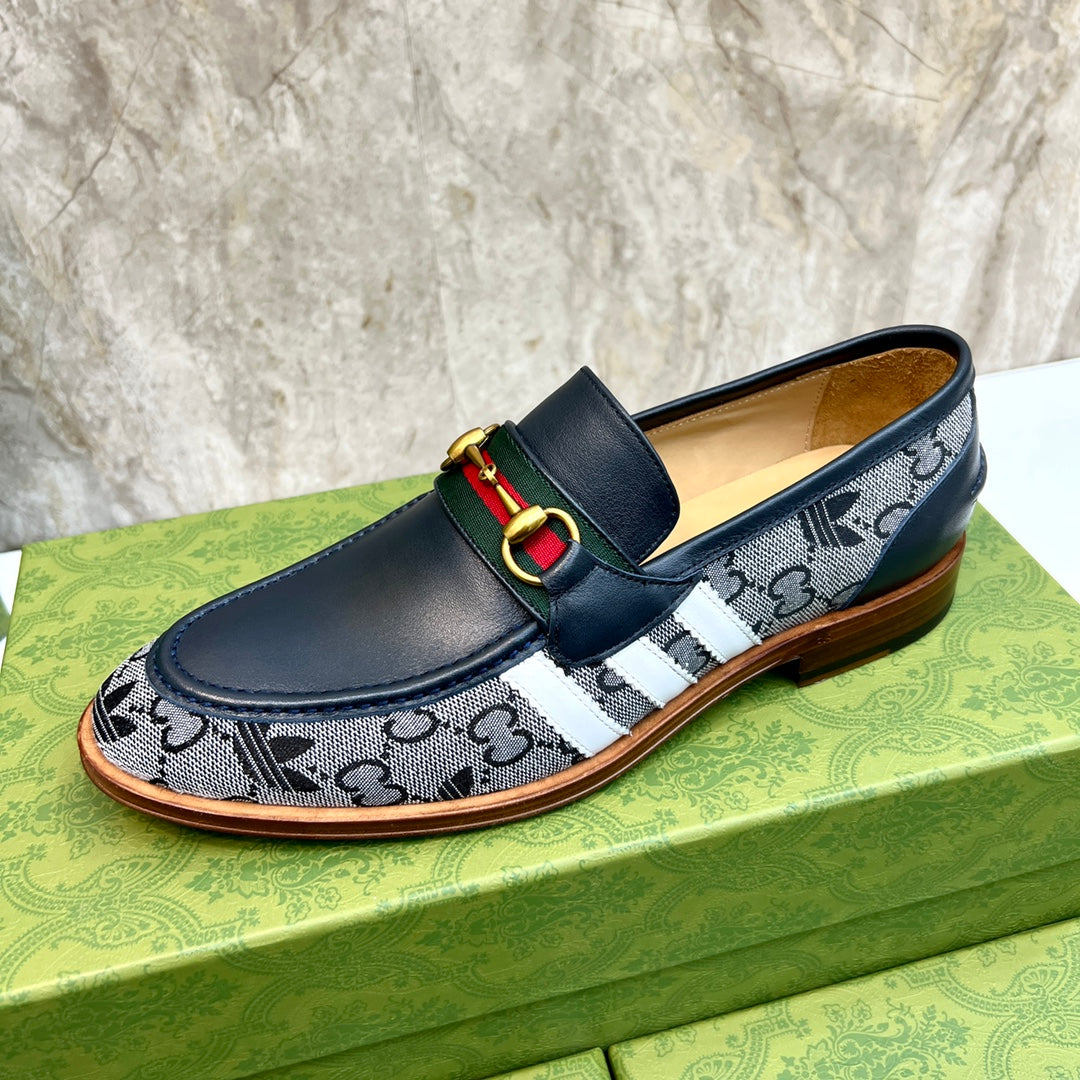 GG x Adidas Men's Loafer Black Canvas Cowhide 724879