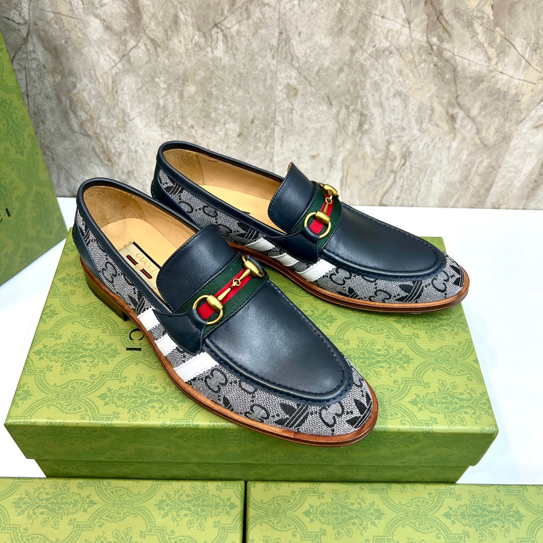 GG x Adidas Men's Loafer Black Canvas Cowhide 724879