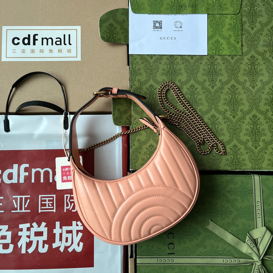 gg marmont half-moon shaped 21cm peach calfskin gold hardware