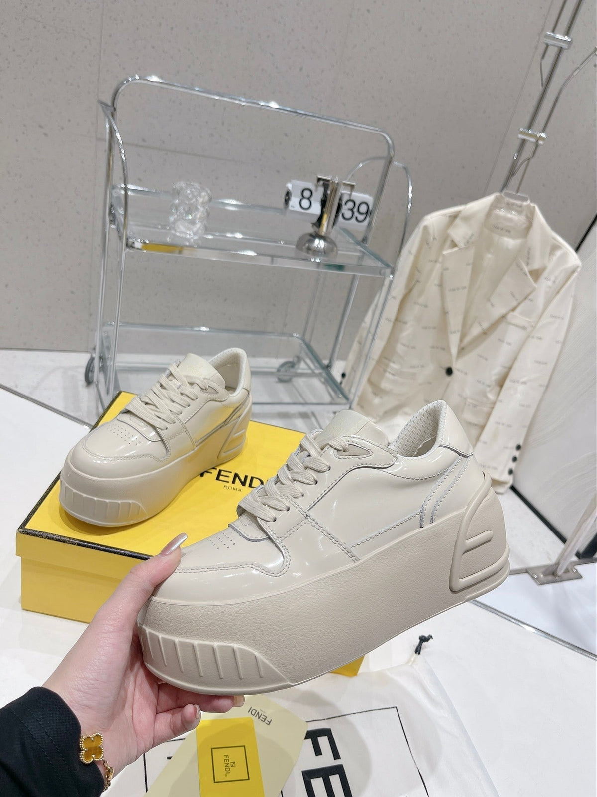 FENDI LOW-TOP TRAINER IN WHITE CALFSKIN