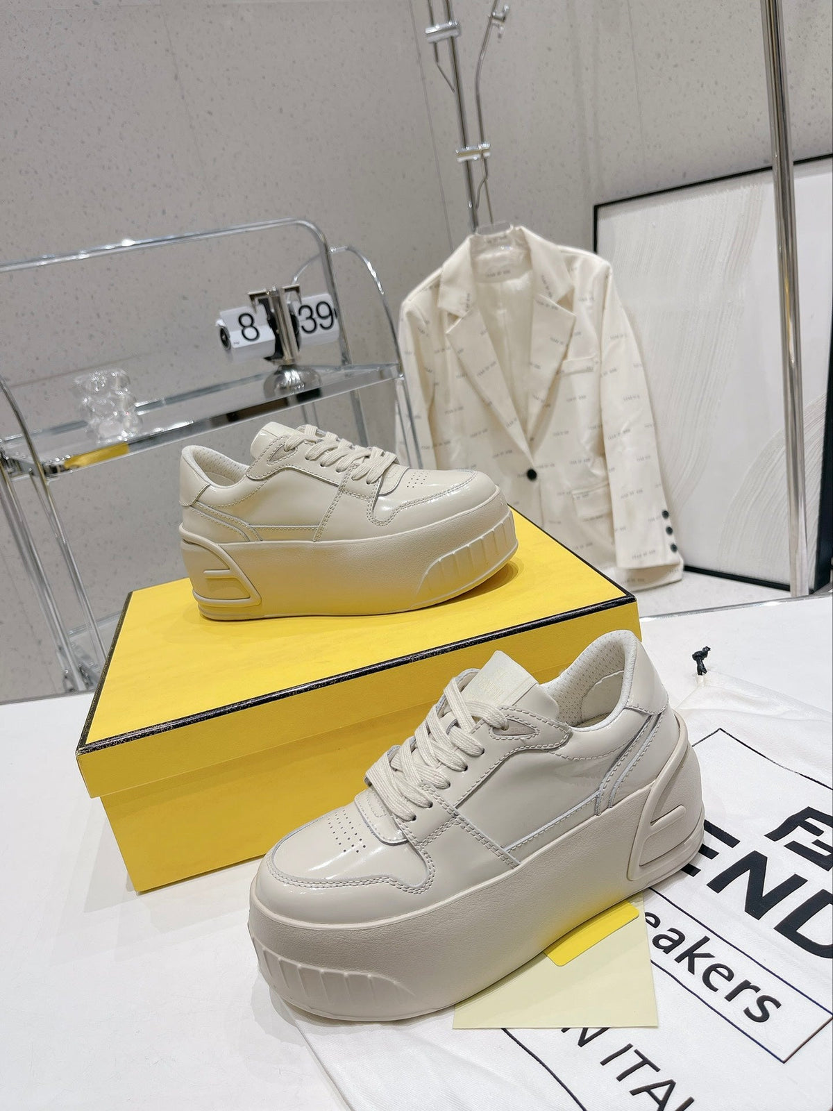 FENDI LOW-TOP TRAINER IN WHITE CALFSKIN