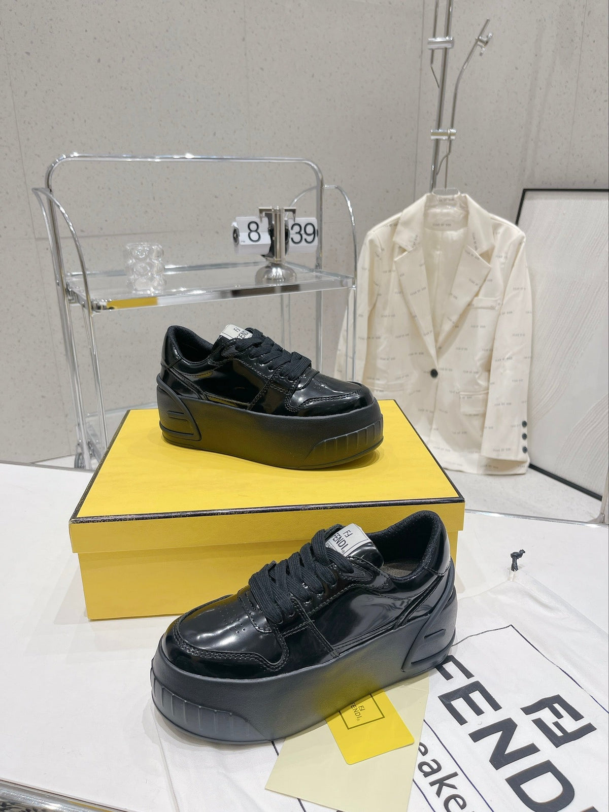 FENDI LOW-TOP TRAINER IN BLACK CALFSKIN