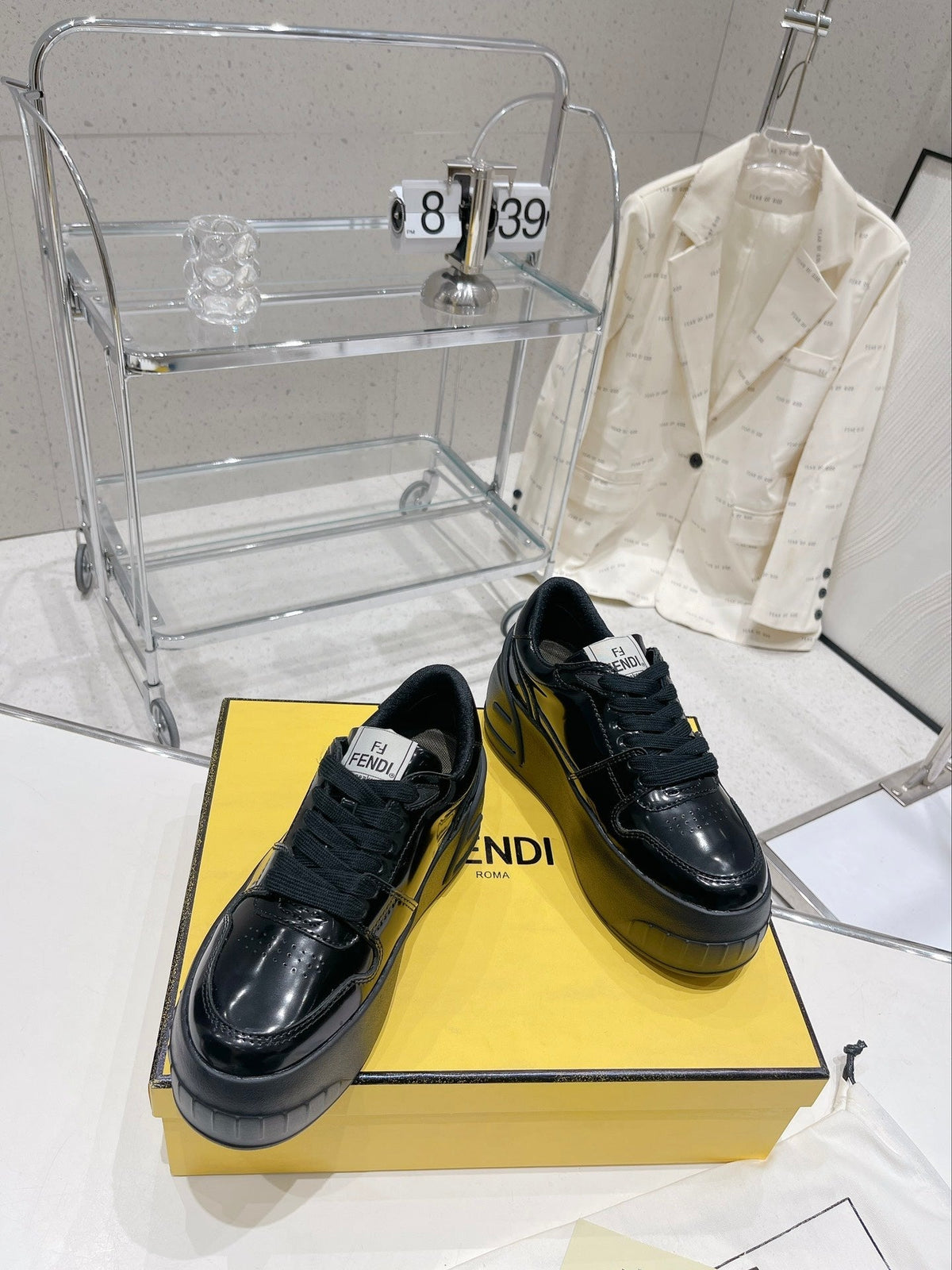 FENDI LOW-TOP TRAINER IN BLACK CALFSKIN