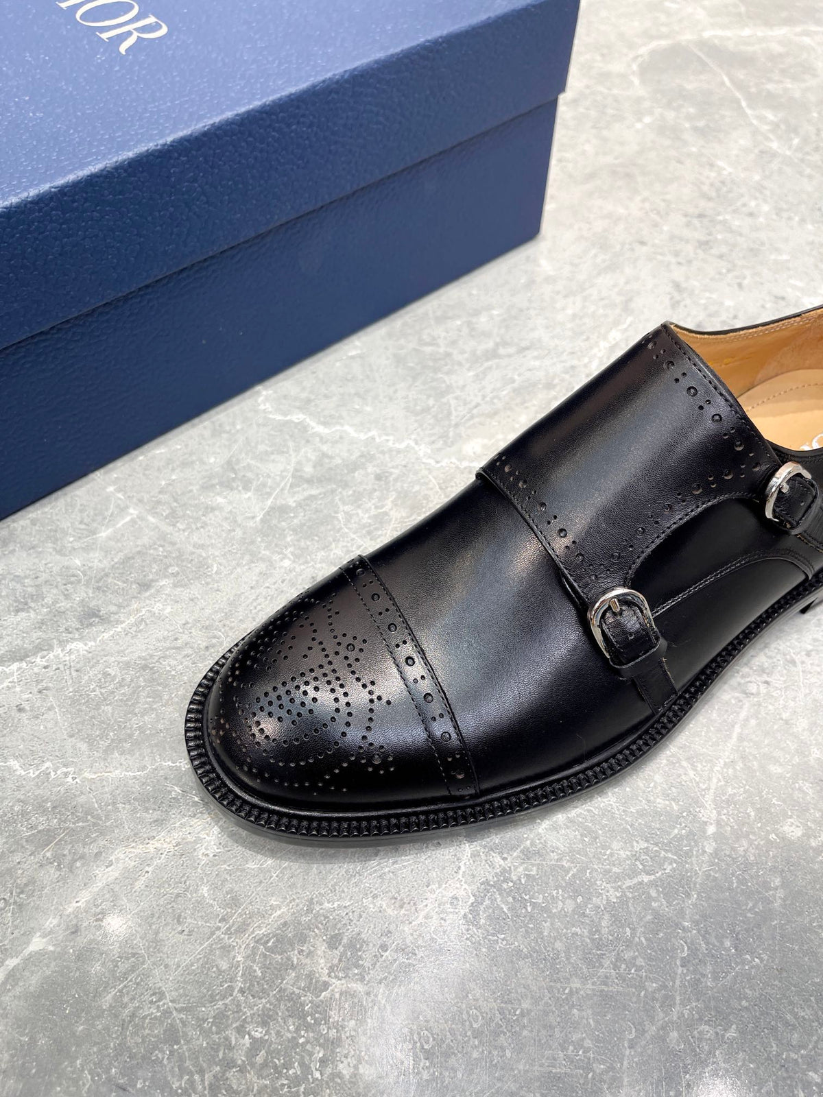 CD PATTERNED DOUBLE MONKSTRAP LOAFER BLACK CALFSKIN