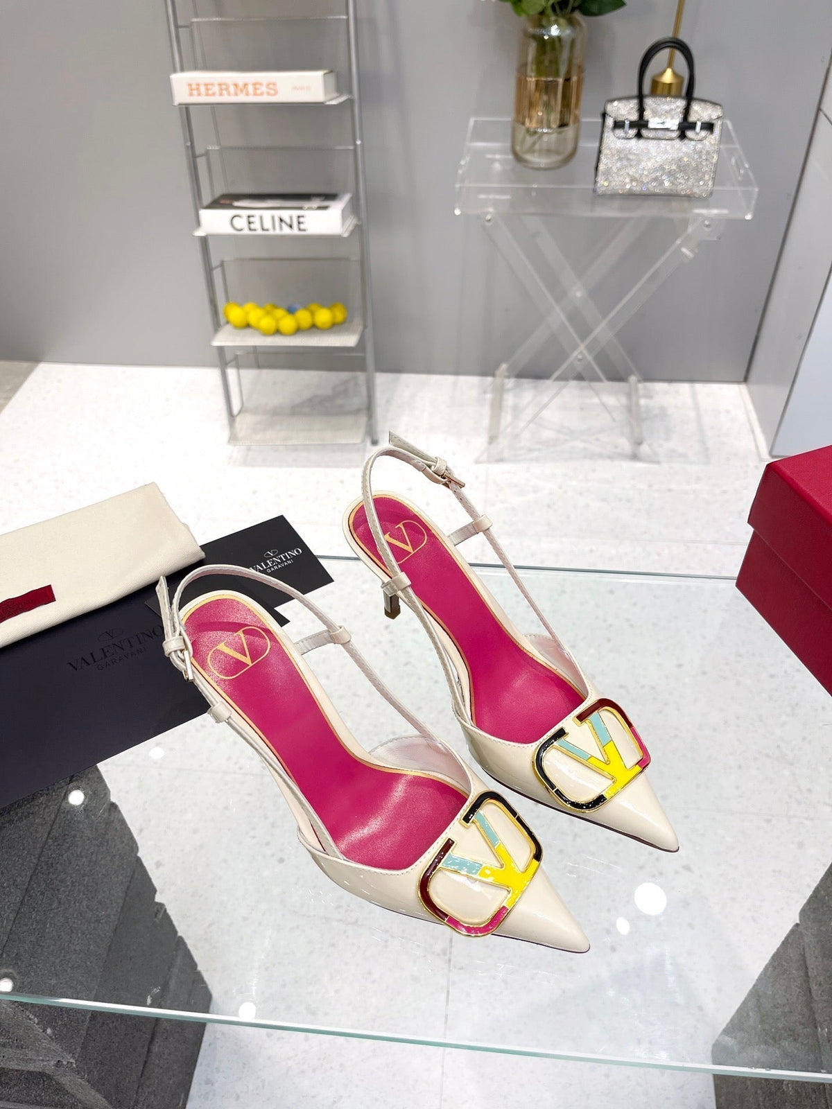 VT Vlogo Signature 75mm White Slingback Patent Leather