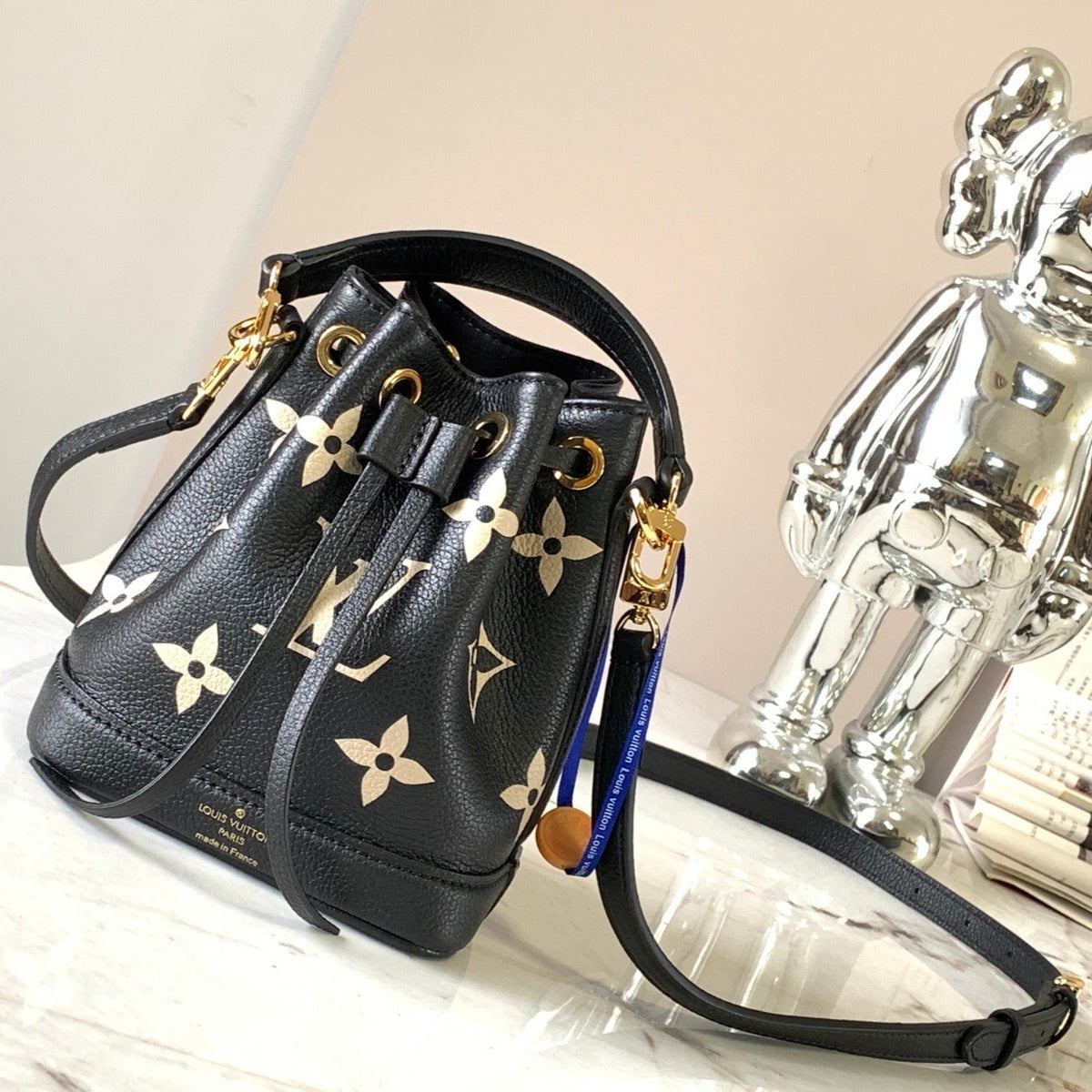 nano noe 13 grey bicolor black monogram gold hardware
