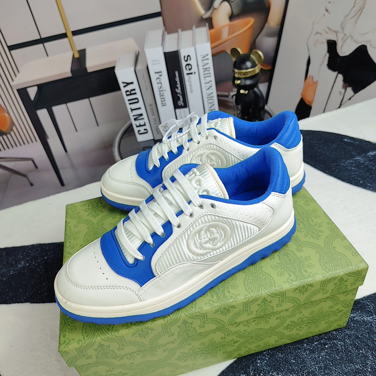 GG Men's MAC80 Sneaker White Blue Cowhide 523622