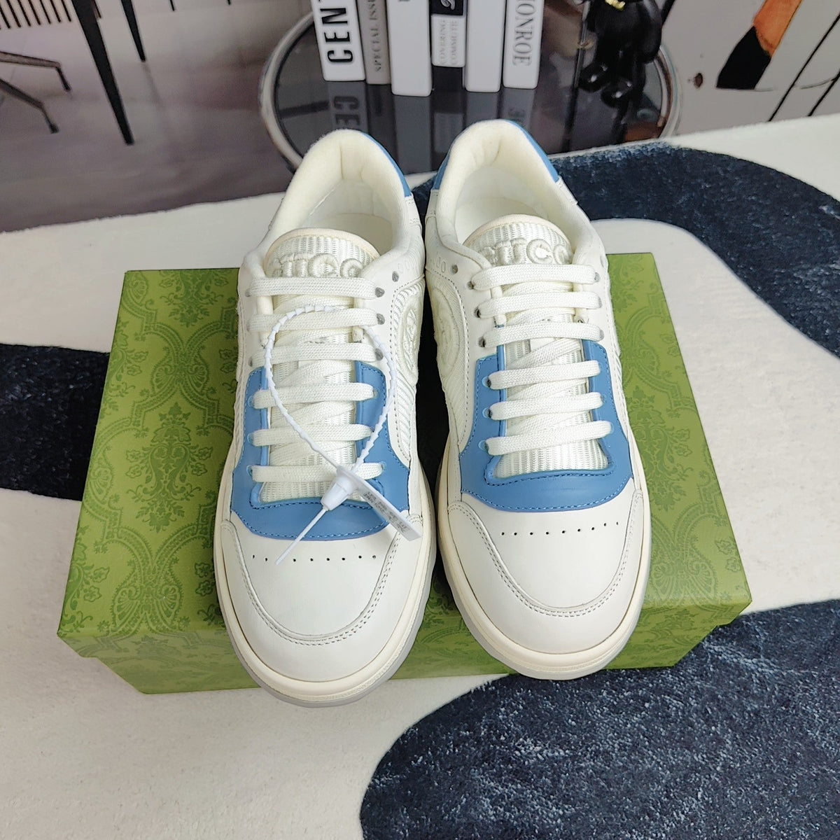 GG Men's MAC80 Sneaker White Blue Cowhide 523620