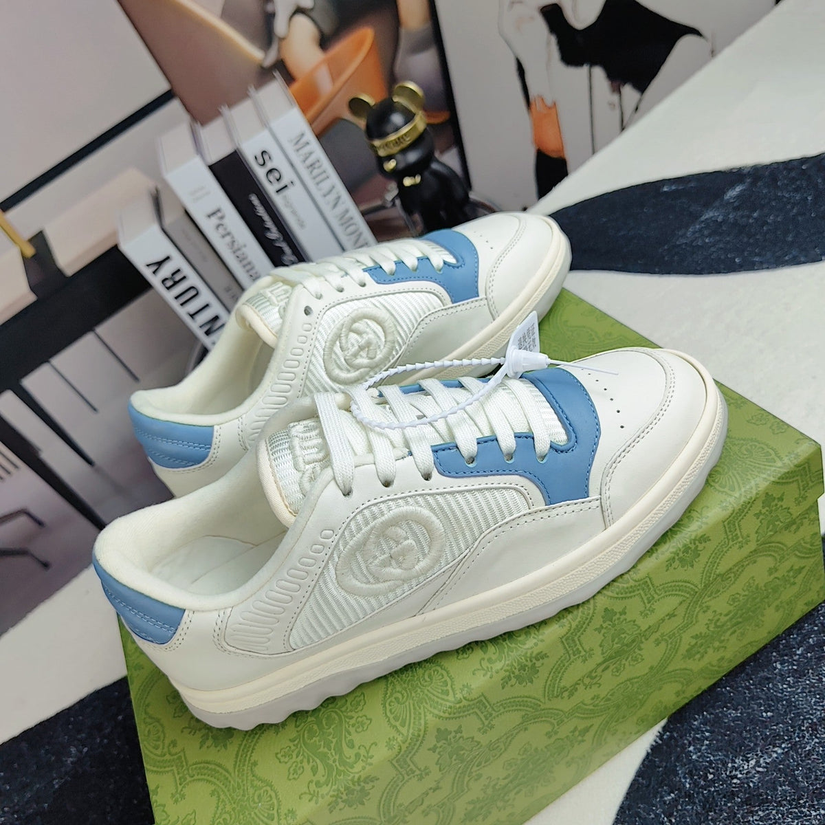 GG Men's MAC80 Sneaker White Blue Cowhide 523620
