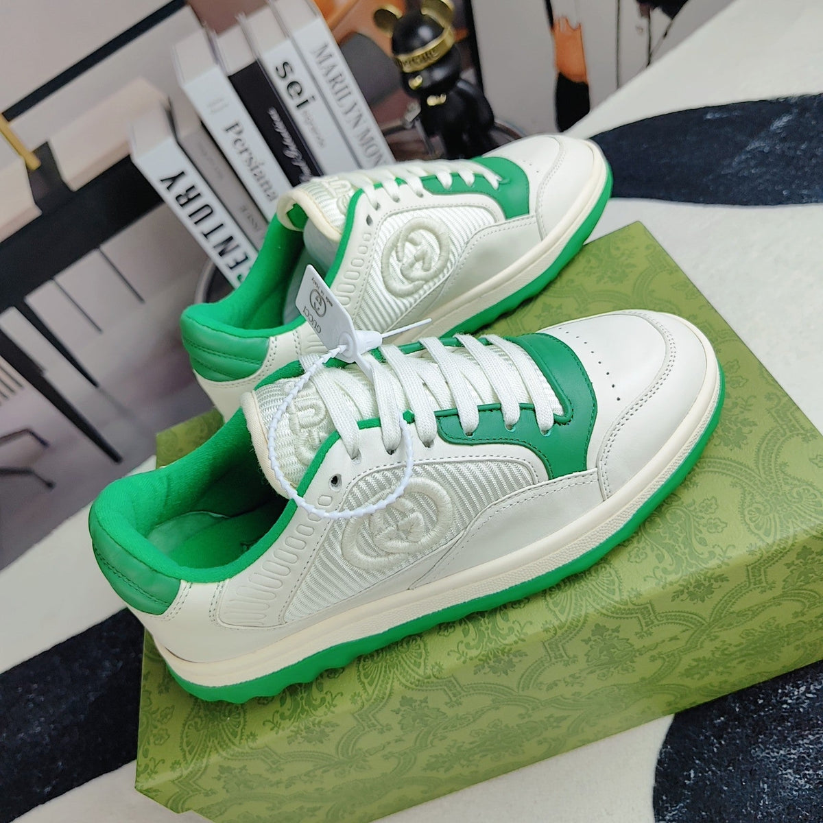GG Men's MAC80 Sneaker White Green Cowhide 523618