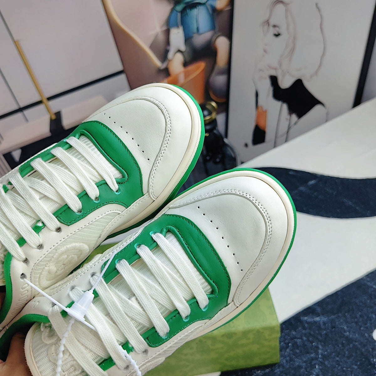 GG Men's MAC80 Sneaker White Green Cowhide 523618